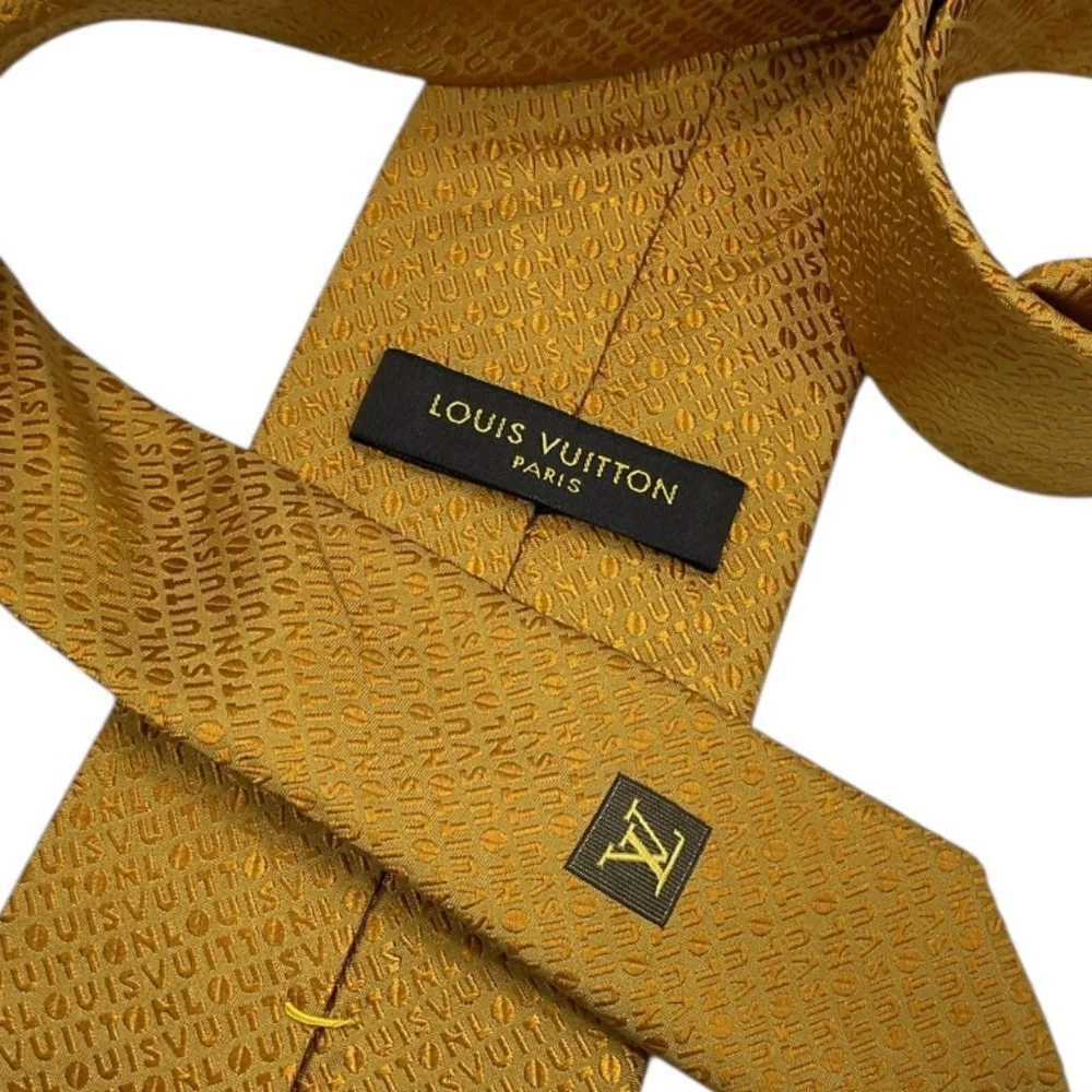 LOUIS VUITTON RARE Gold Mon LOUIS VUITTON Silk LUXURY Tie ITALY - Picture 4 of 7